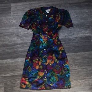 Vintage Via Saint Andrea 1980’s Multicolor Dress, Size 6 petite